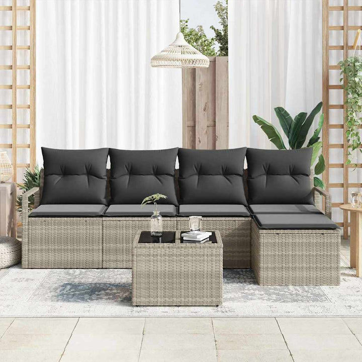 Sofa Sæt med pude 6 pcs Lysegrå polyrattan