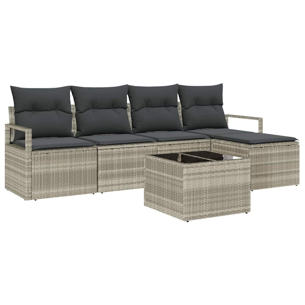 Sofa Sæt med pude 6 pcs Lysegrå polyrattan