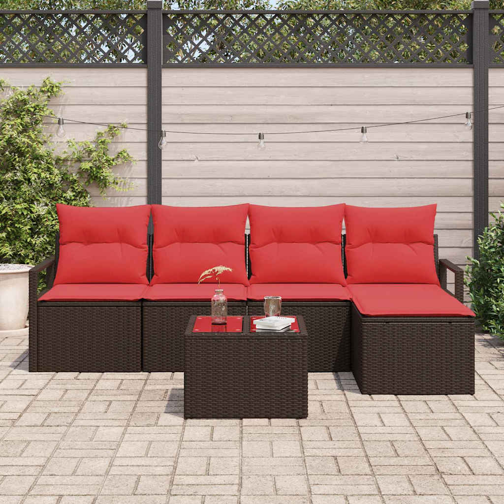 Sofa Sæt med pude 6 pcs Brun polyrattan