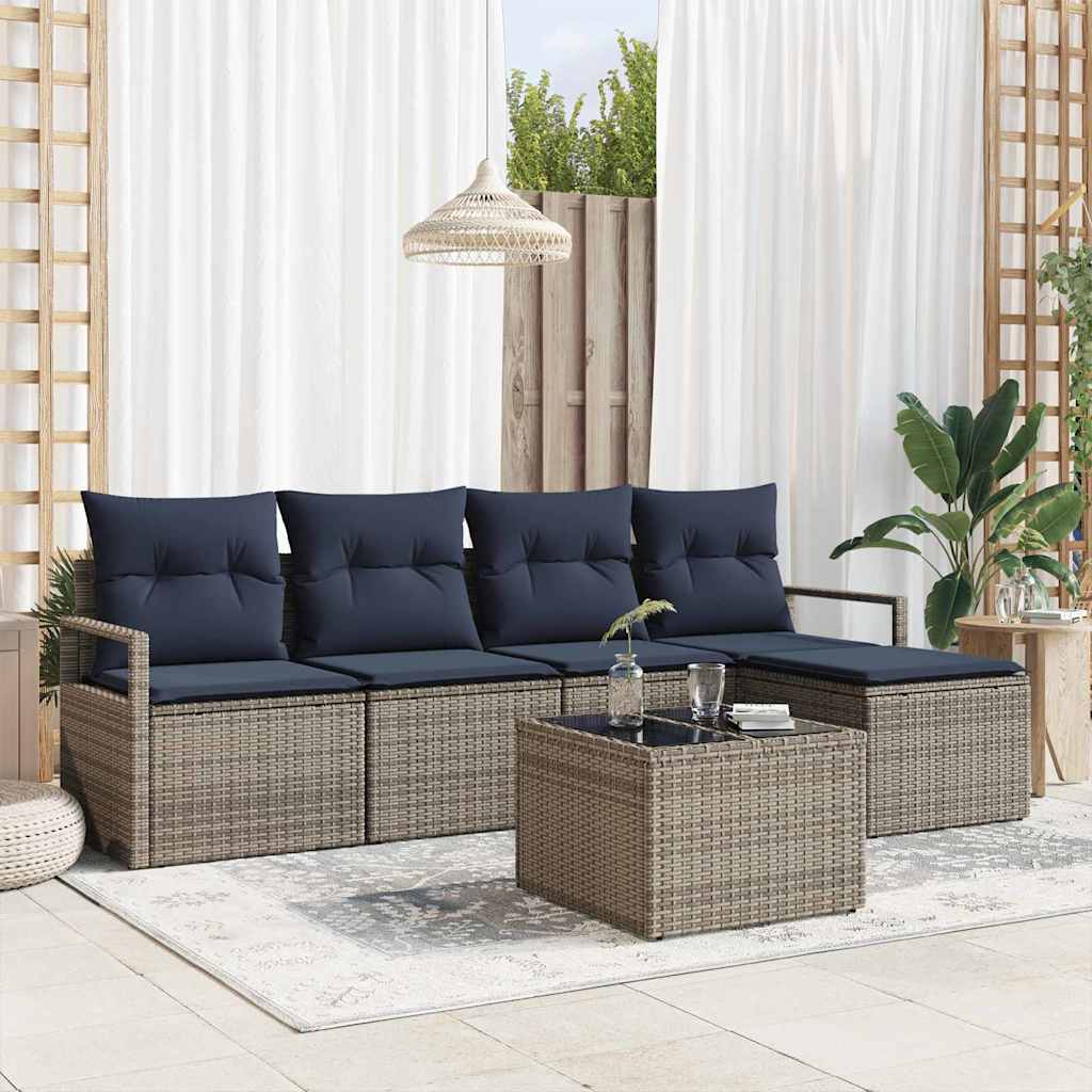 Sofa Sæt med pude 6 pcs Grå polyrattan