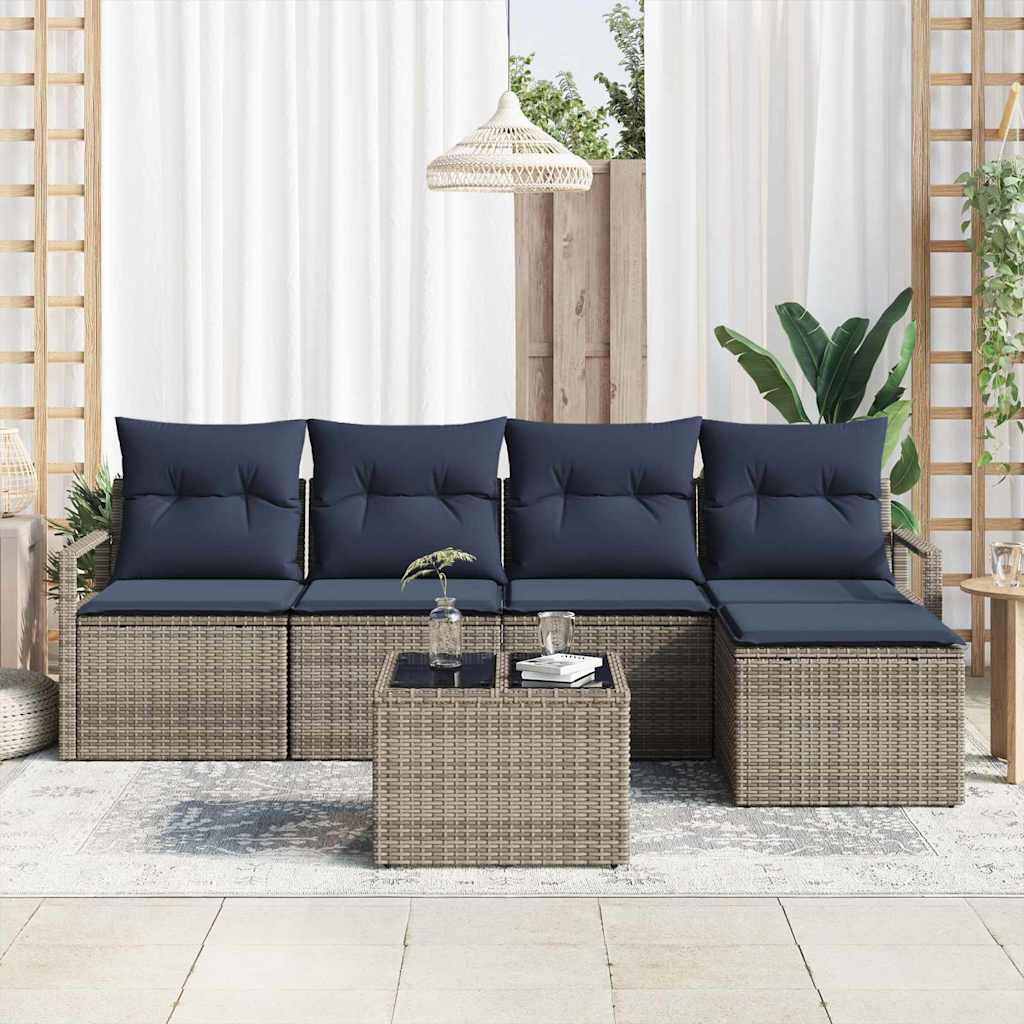 Sofa Sæt med pude 6 pcs Grå polyrattan