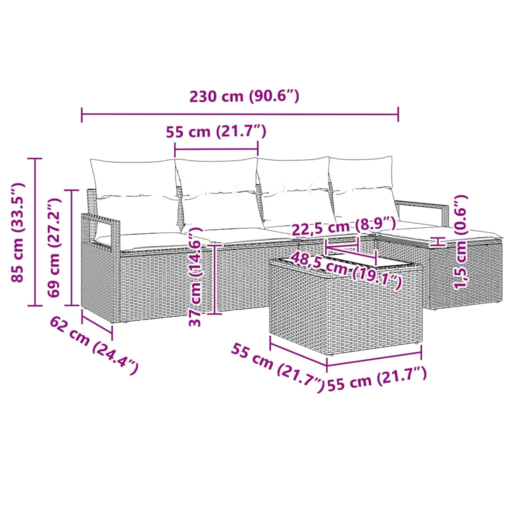 Sofa Sæt med pude 6 pcs Grå polyrattan