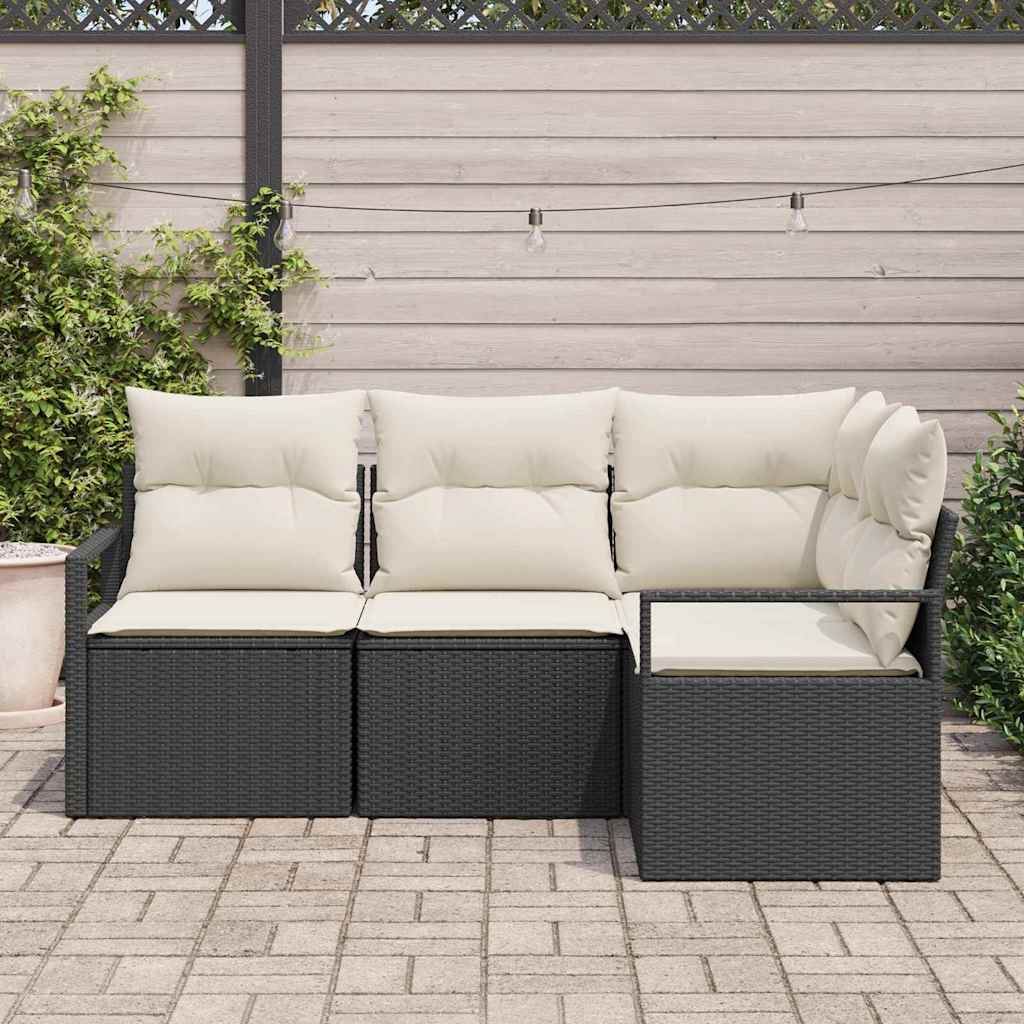 Sofa Sæt 4 stk. Sort polyrattan