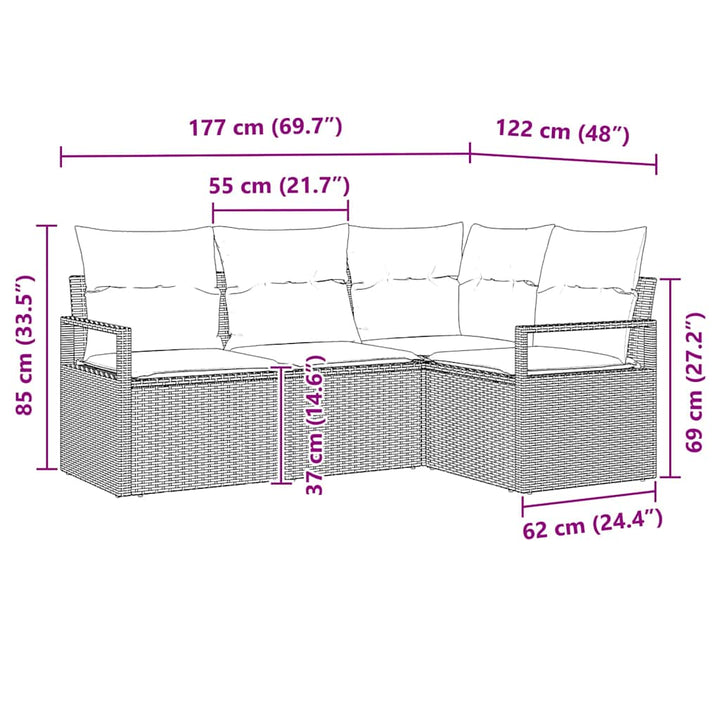 Sofa Sæt 4 stk. Sort polyrattan