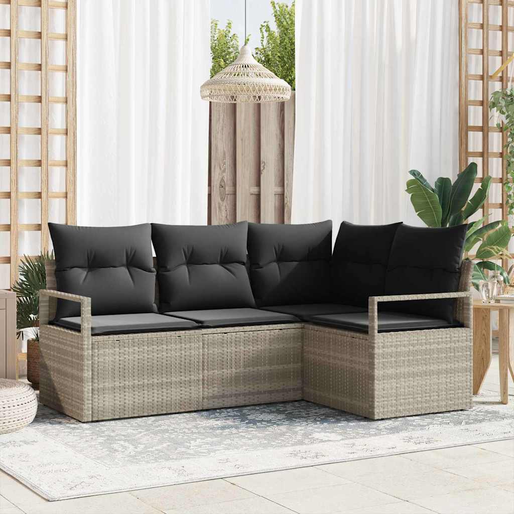 Sofa Sæt 4 pcs Lysegrå polyrattan