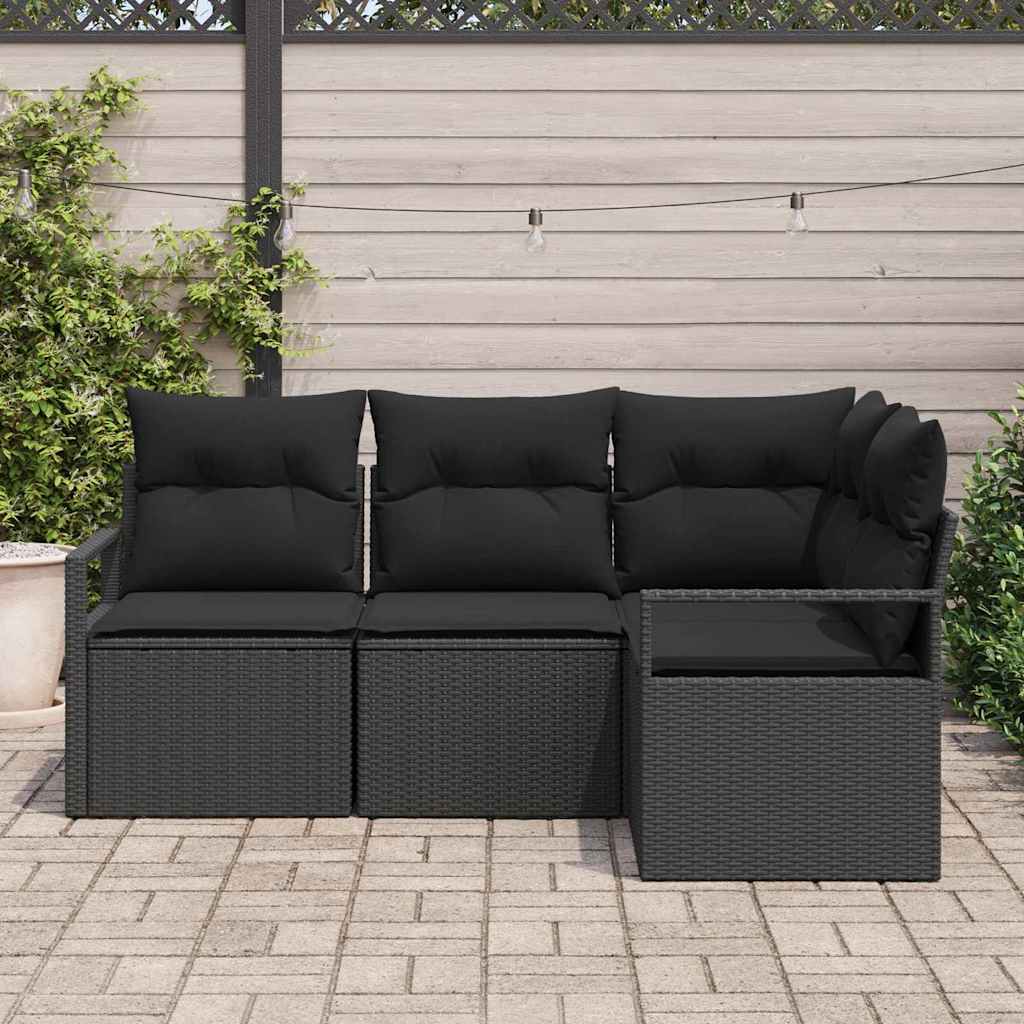 Sofa Sæt 4 pcs Sort polyrattan