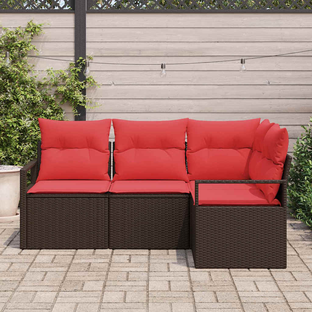 Sofa Sæt 4 pcs Brun polyrattan
