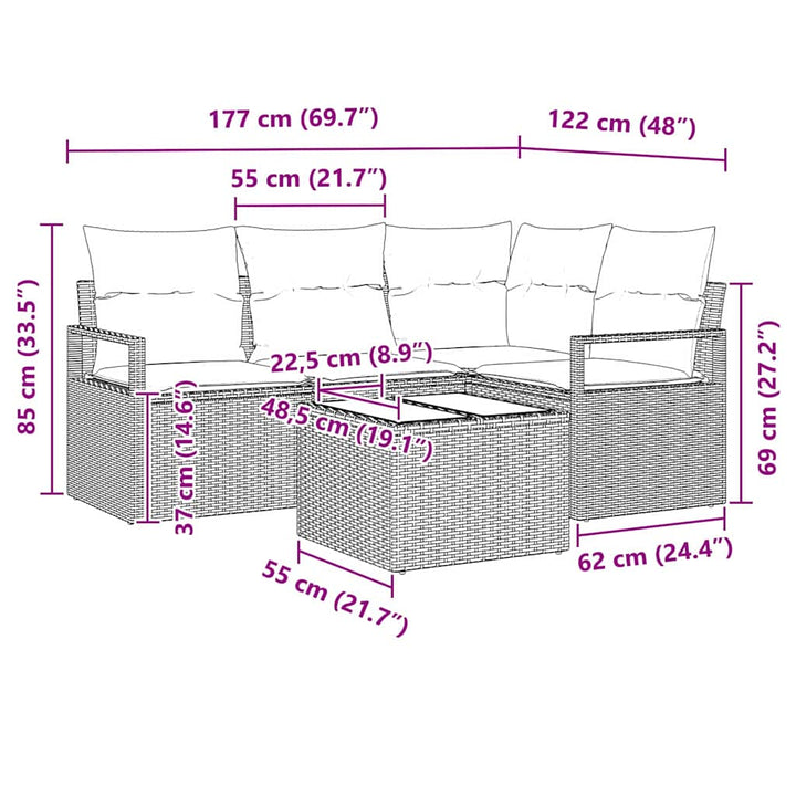 Sofa Sæt 5 stk. Sort polyrattan