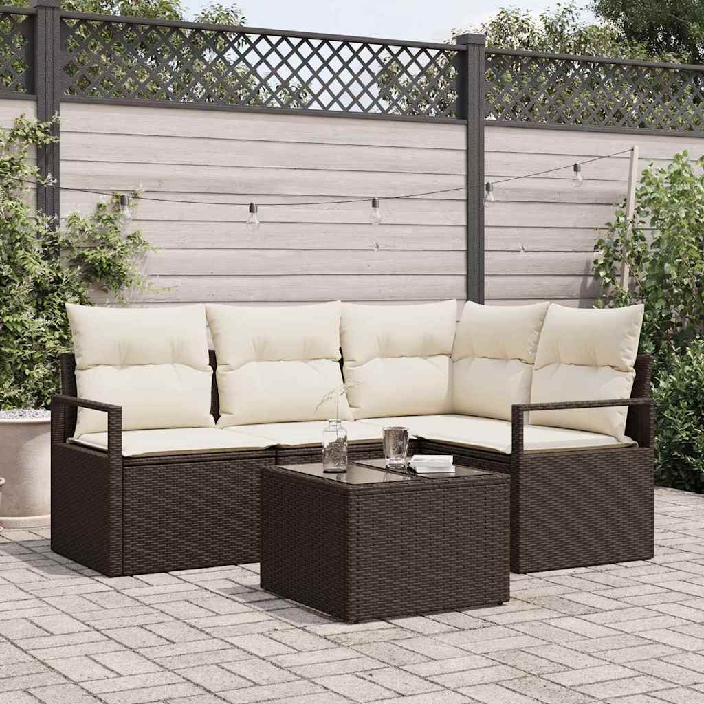 Sofa Sæt 5 pcs Brun polyrattan
