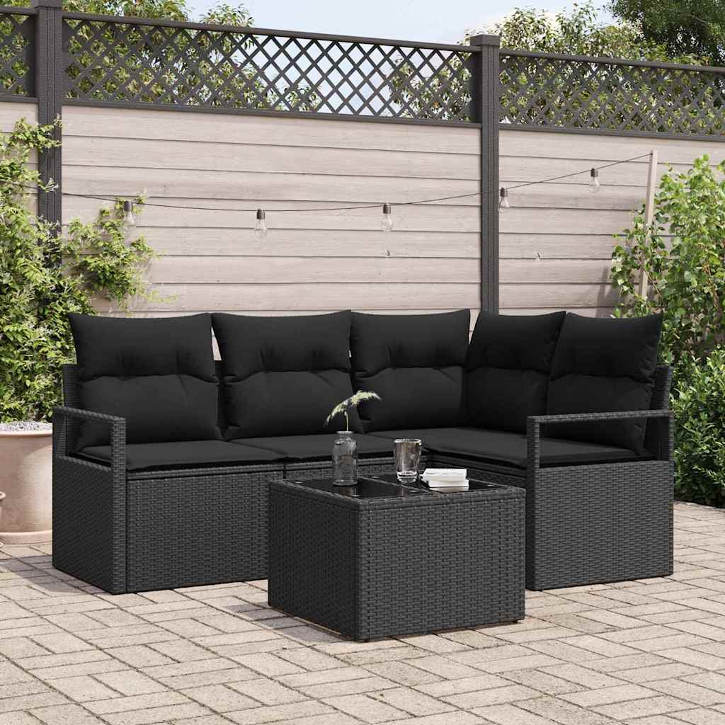 Sofa Sæt 5 pcs Sort polyrattan