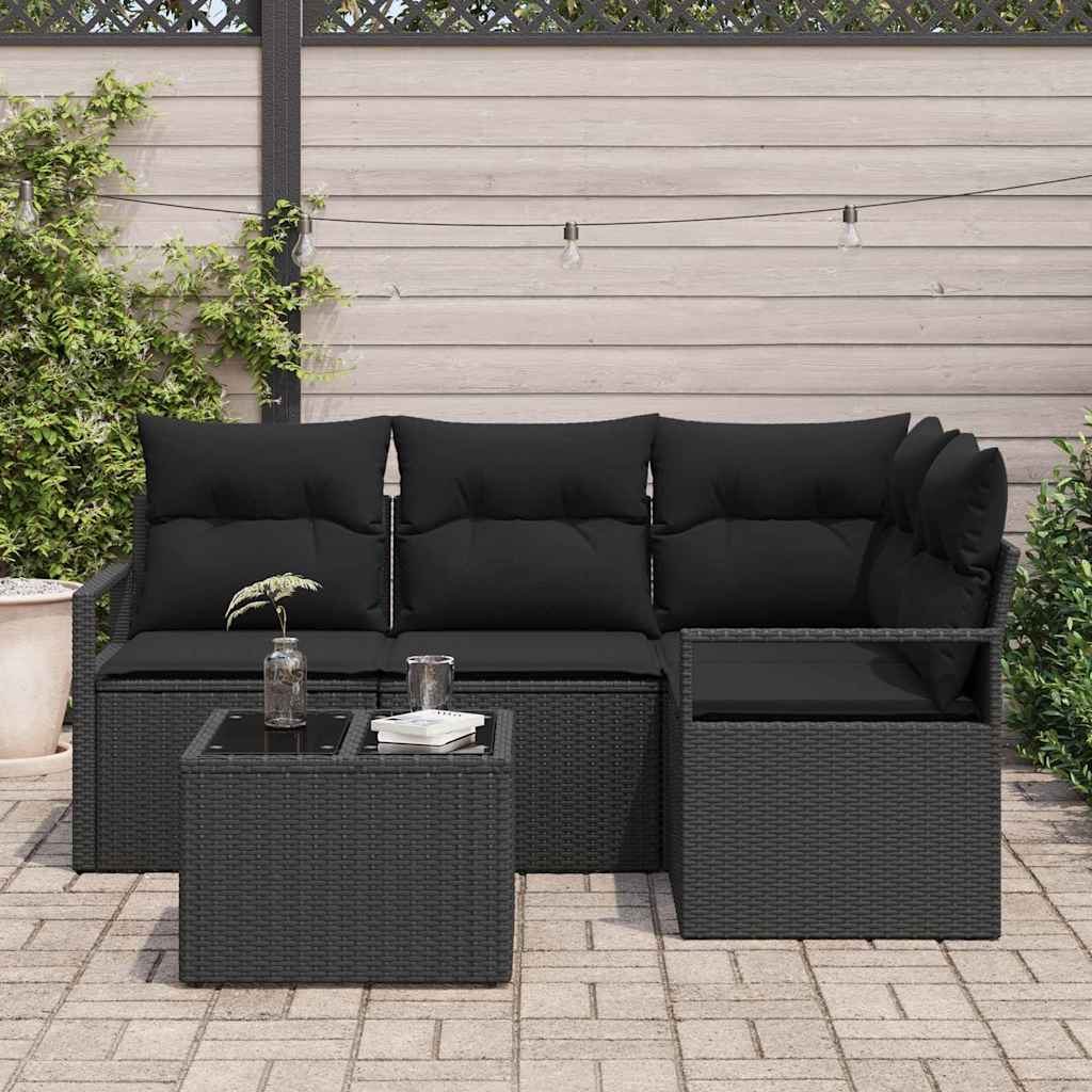Sofa Sæt 5 pcs Sort polyrattan