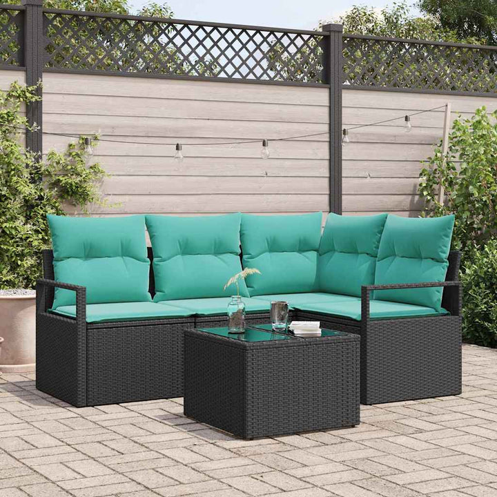 Sofa Sæt med pude 5 pcs Sort polyrattan