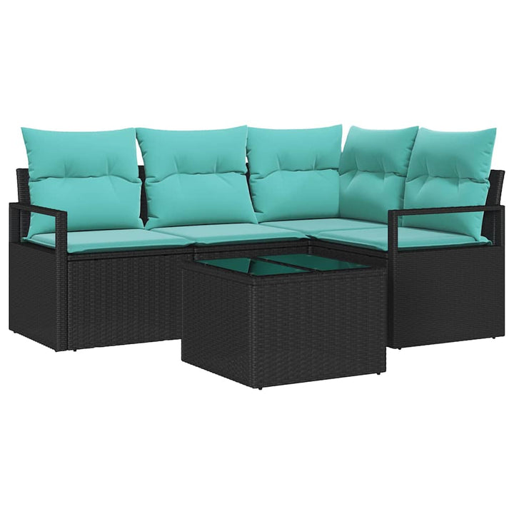 Sofa Sæt med pude 5 pcs Sort polyrattan