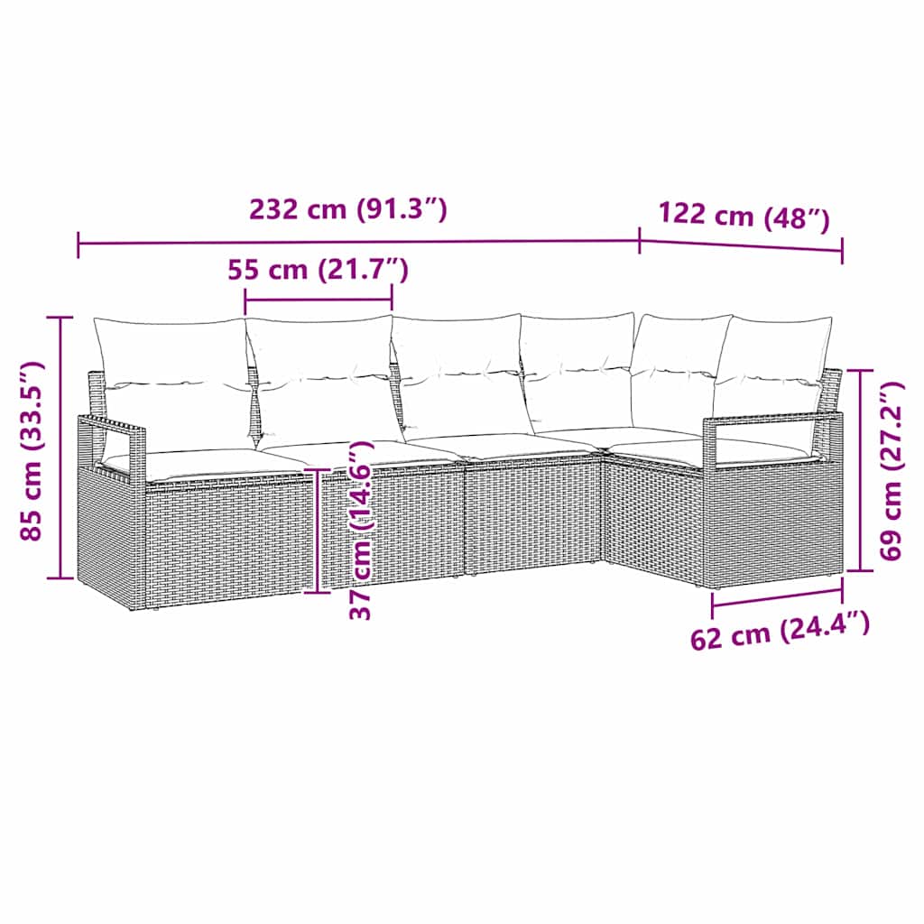 Sofa Sæt 5 stk. Sort polyrattan