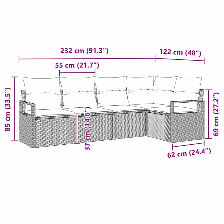 Sofa Sæt 5 stk. Sort polyrattan