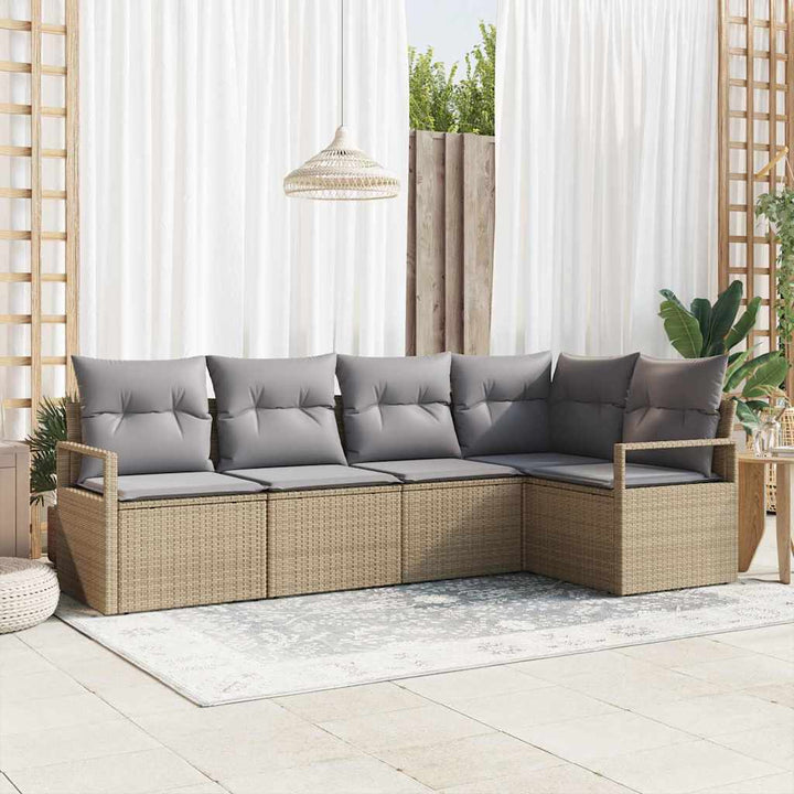 Sofa Sæt med pude 5 pcs Beige polyrattan