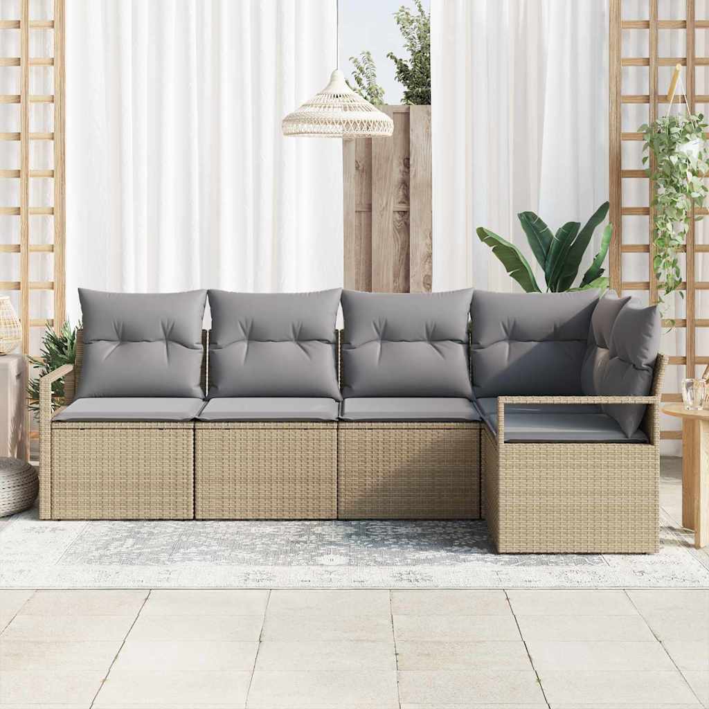 Sofa Sæt med pude 5 pcs Beige polyrattan