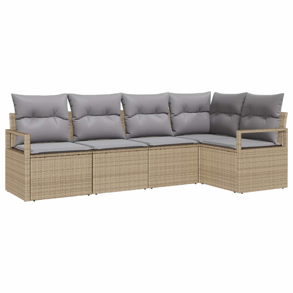 Sofa Sæt med pude 5 pcs Beige polyrattan