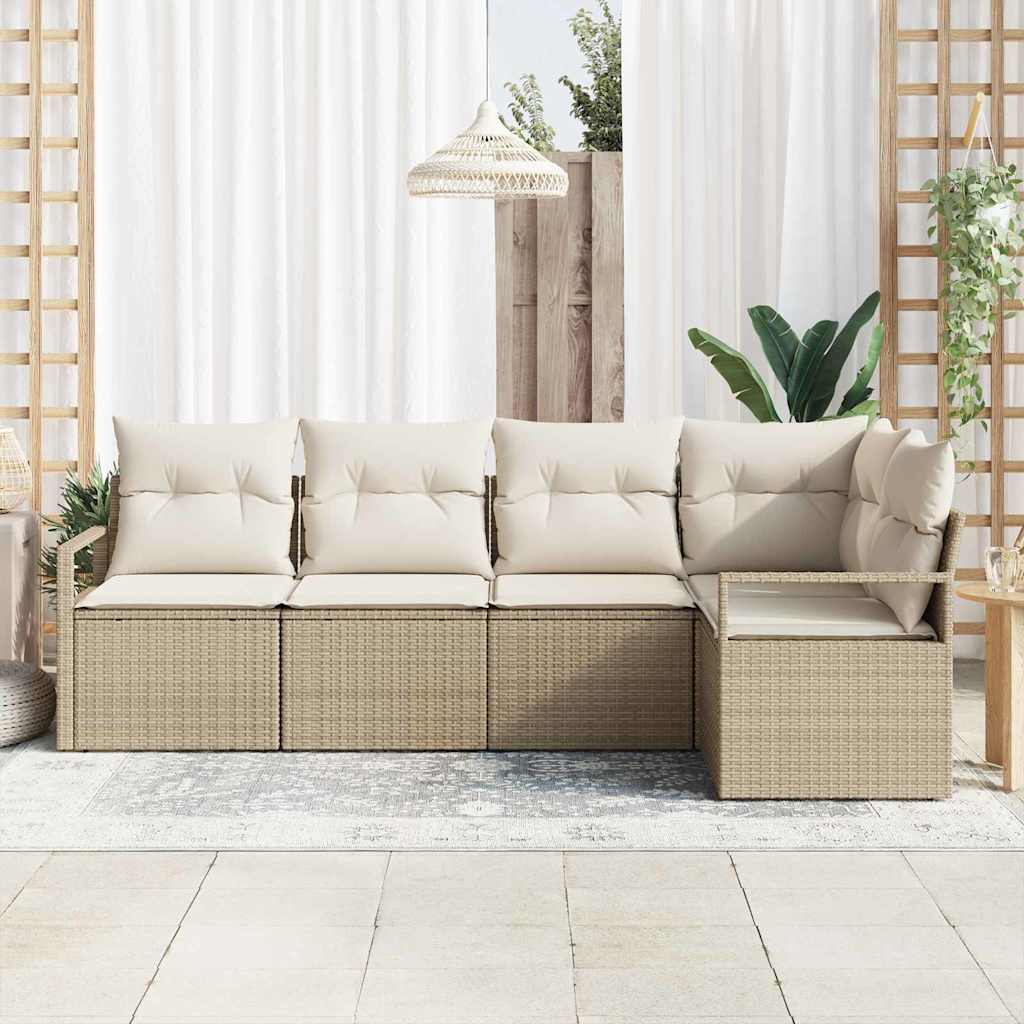 Sofa Sæt med pude 5 pcs Beige polyrattan