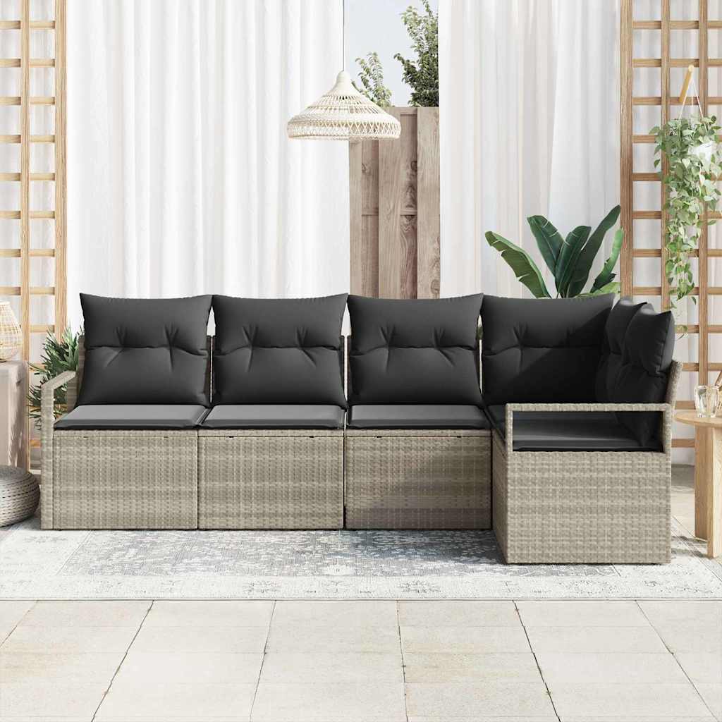 Sofa Sæt med pude 5 pcs Lysegrå polyrattan