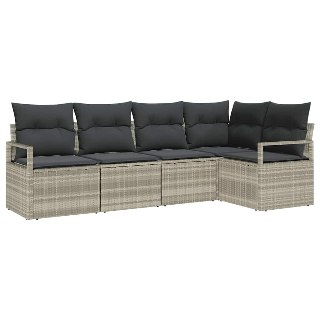 Sofa Sæt med pude 5 pcs Lysegrå polyrattan
