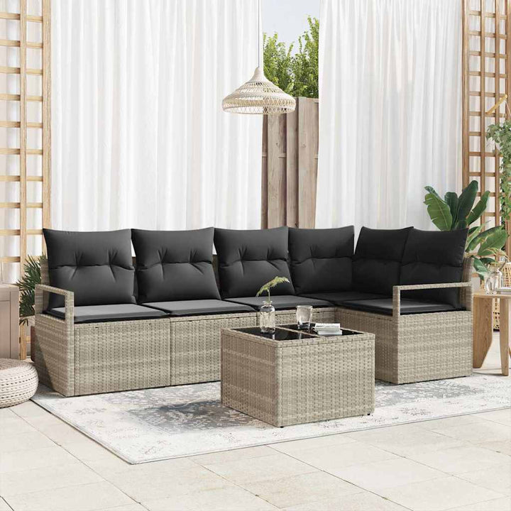 Sofa Sæt med pude 6 pcs Lysegrå polyrattan