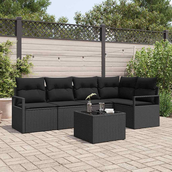 Sofa Sæt med pude 6 pcs Sort polyrattan