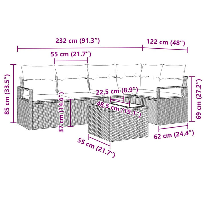 Sofa Sæt 6 pcs Brun polyrattan