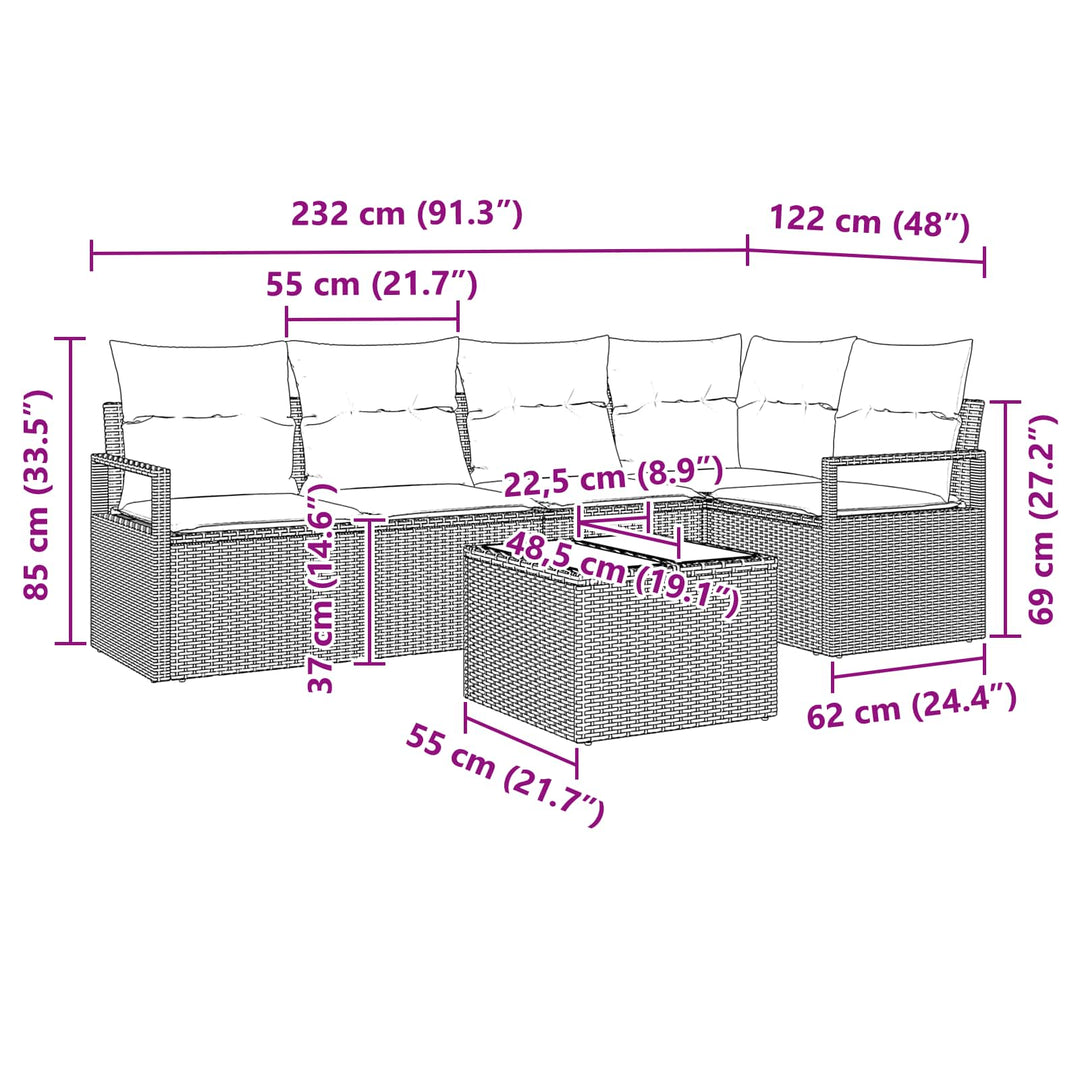 Sofa Sæt 6 pcs Grå polyrattan