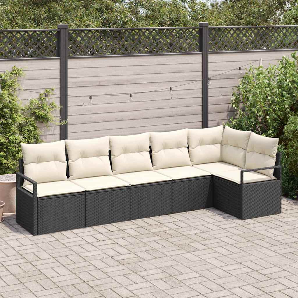 Sofa Sæt 6 pcs Sort polyrattan
