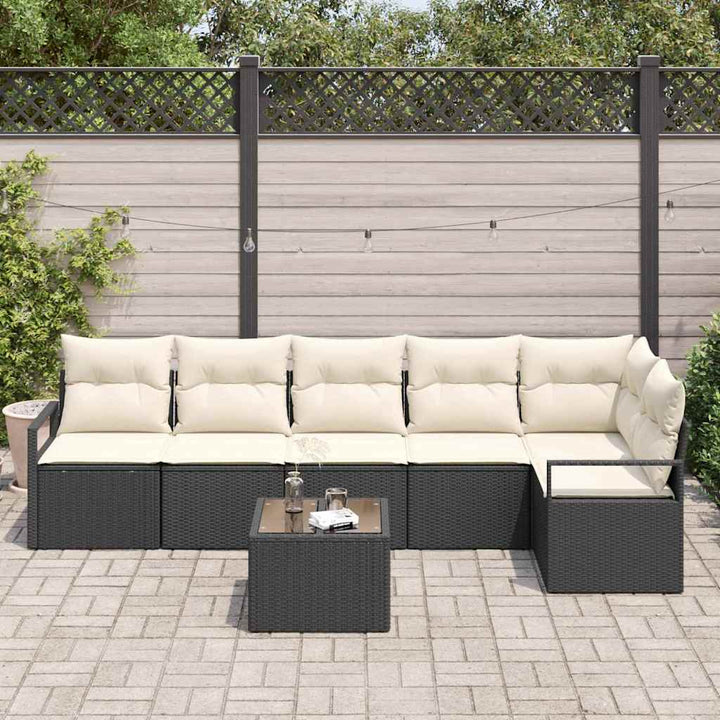 Sofa Sæt med pude 7 pcs Sort polyrattan