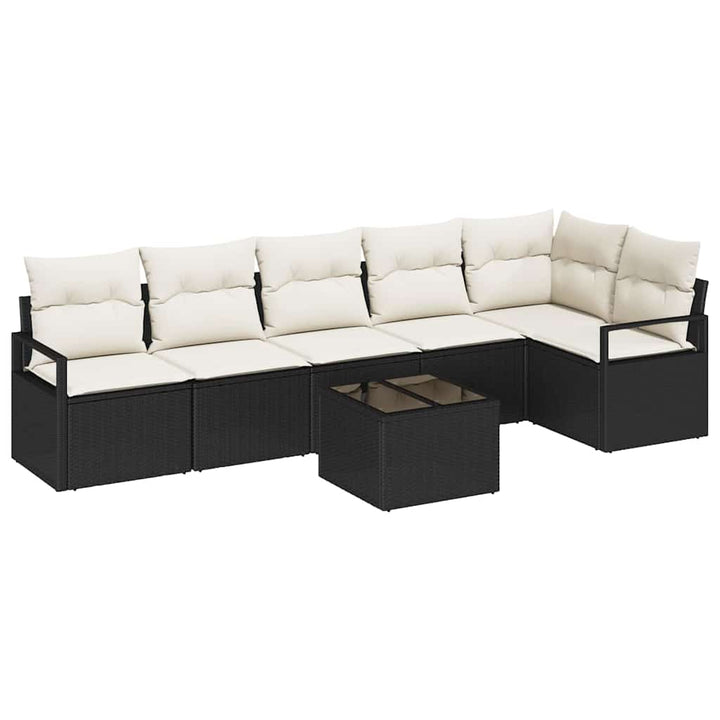 Sofa Sæt med pude 7 pcs Sort polyrattan