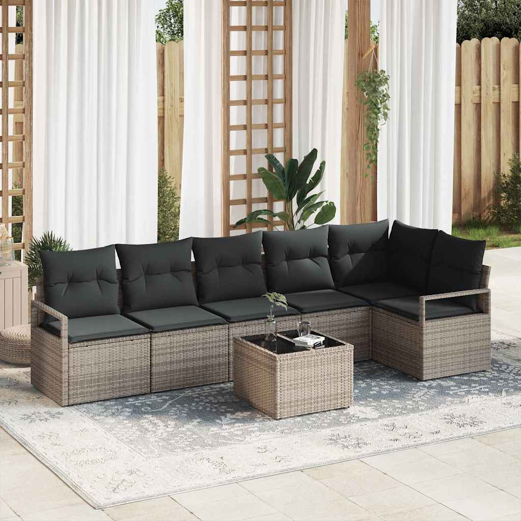 Sofa Sæt med pude 7 pcs Grå polyrattan