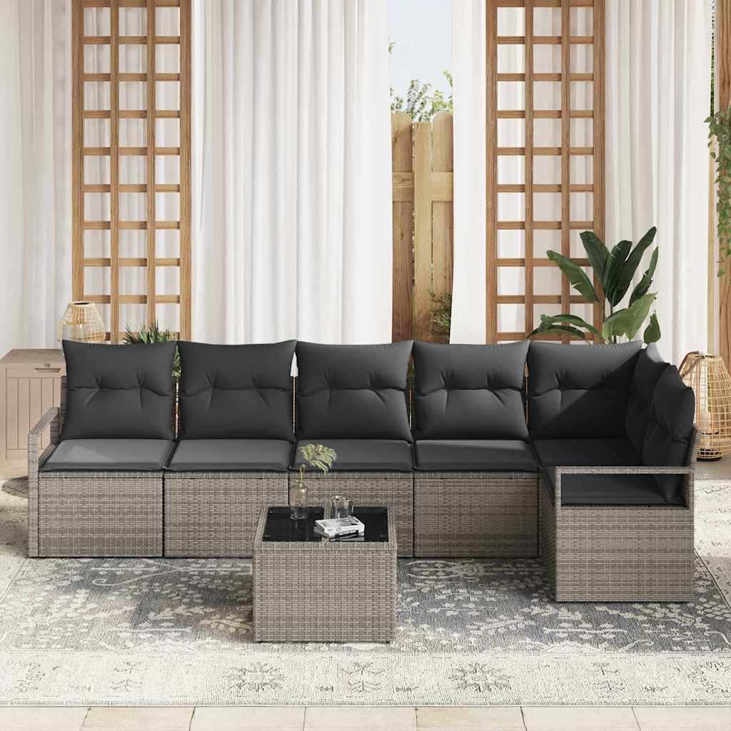Sofa Sæt med pude 7 pcs Grå polyrattan