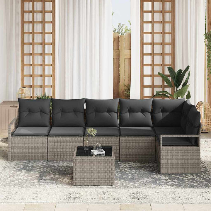 Sofa Sæt med pude 7 pcs Grå polyrattan