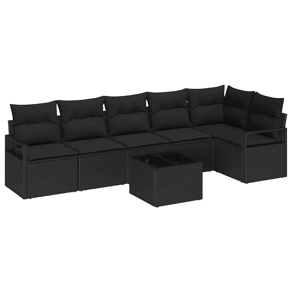 Sofa Sæt med pude 7 pcs Sort polyrattan