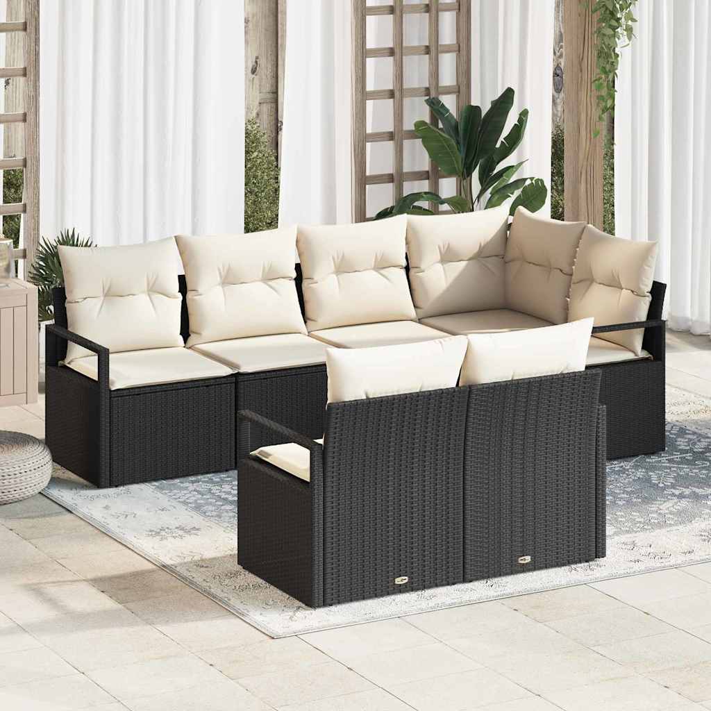 Sofa Sæt 7 stk. Sort polyrattan