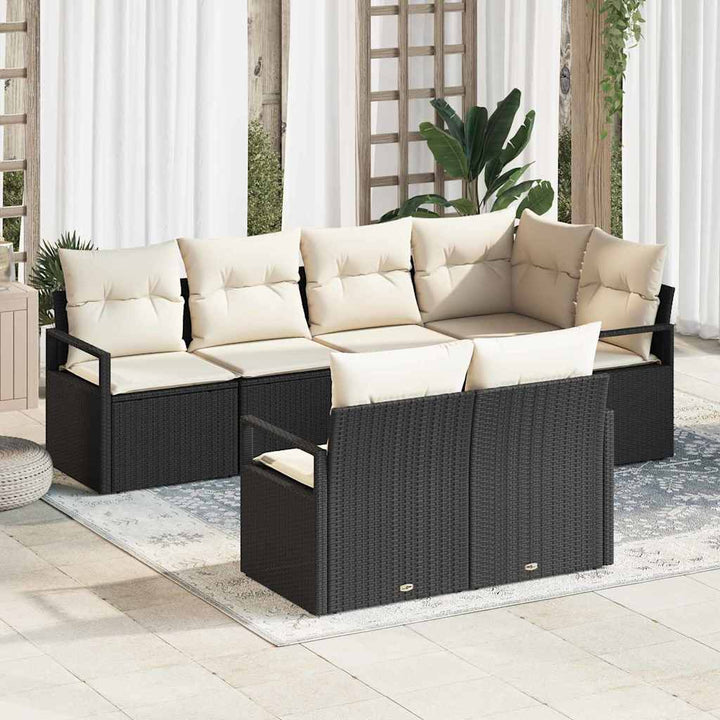 Sofa Sæt 7 stk. Sort polyrattan