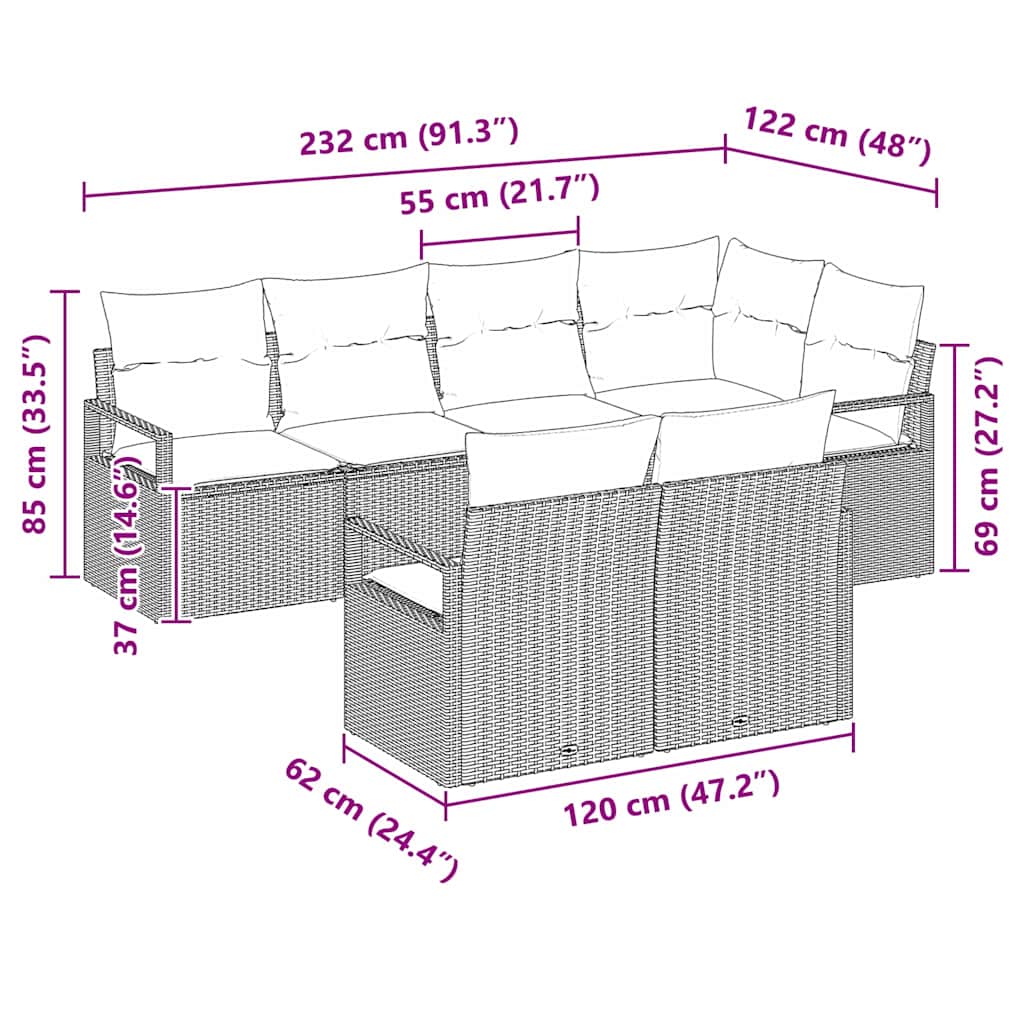 Sofa Sæt 7 stk. Sort polyrattan