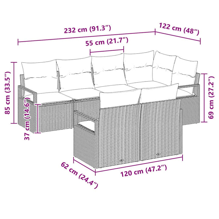 Sofa Sæt 7 stk. Sort polyrattan