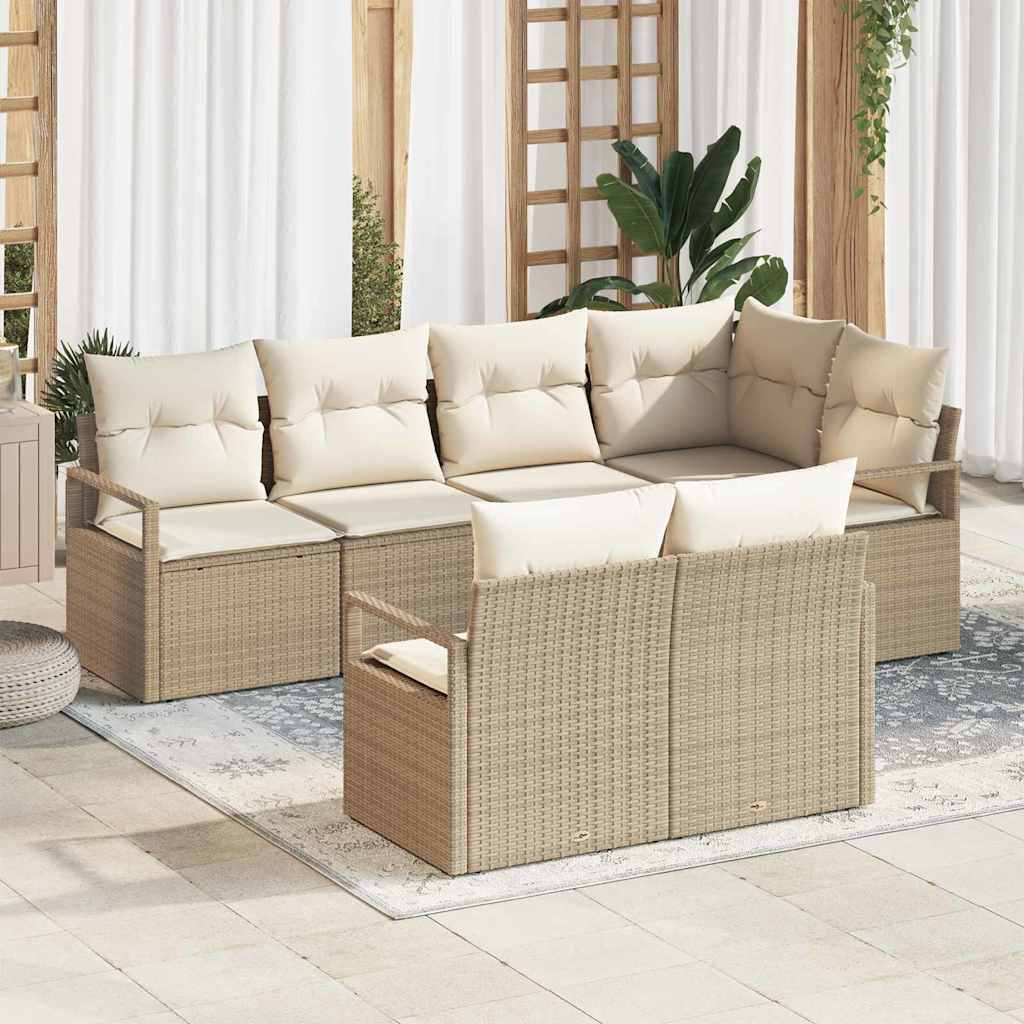 Sofa Sæt med pude 7 pcs Beige polyrattan
