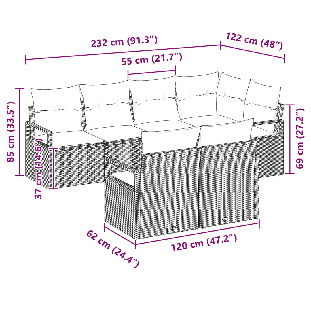 Sofa Sæt 7 pcs Grå polyrattan