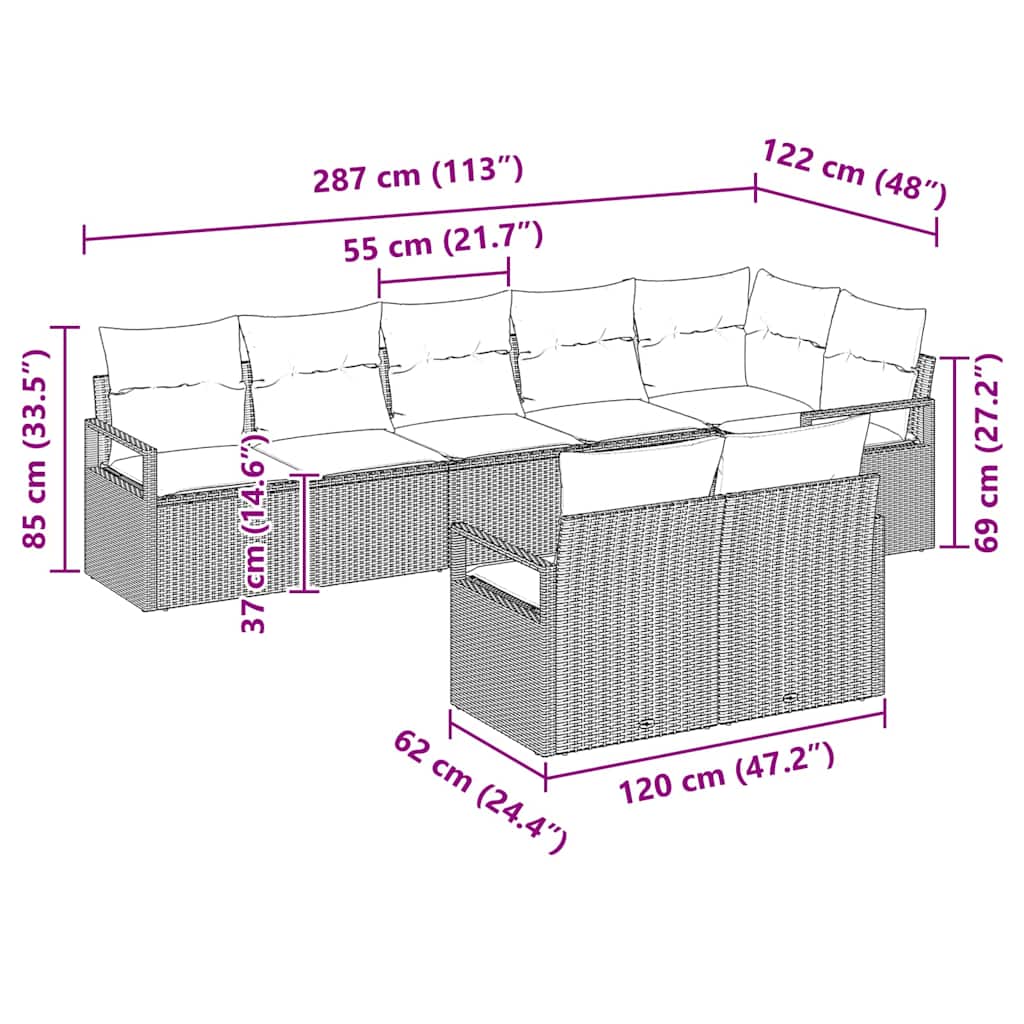 Sofa Sæt 8 pcs Sort polyrattan