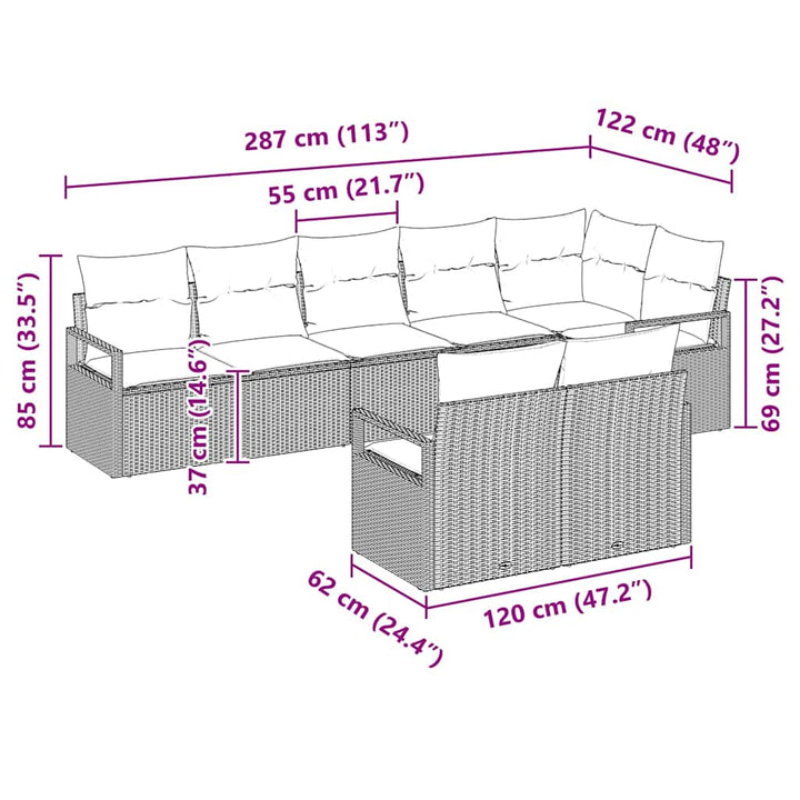 Sofa Sæt 8 pcs Sort polyrattan