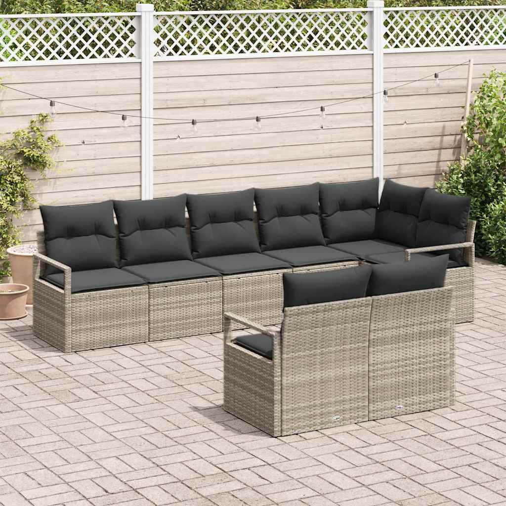 Sofa Sæt 8 pcs Lysegrå polyrattan