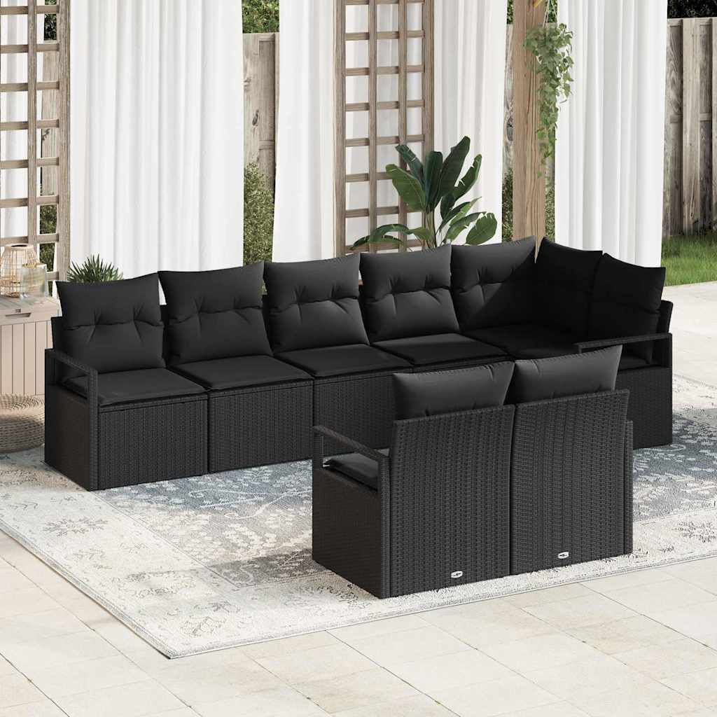 Sofa Sæt 8 pcs Sort polyrattan