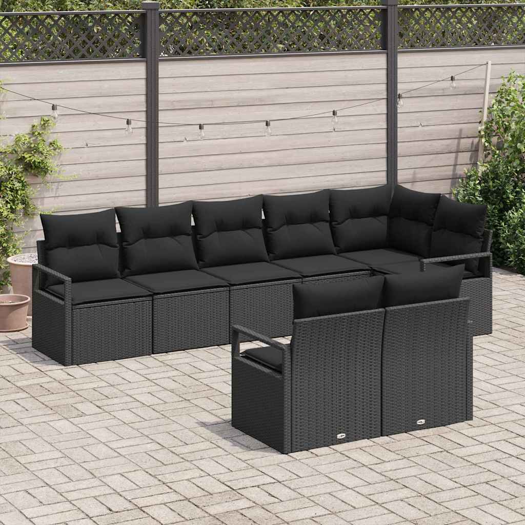 Sofa Sæt 8 pcs Sort polyrattan