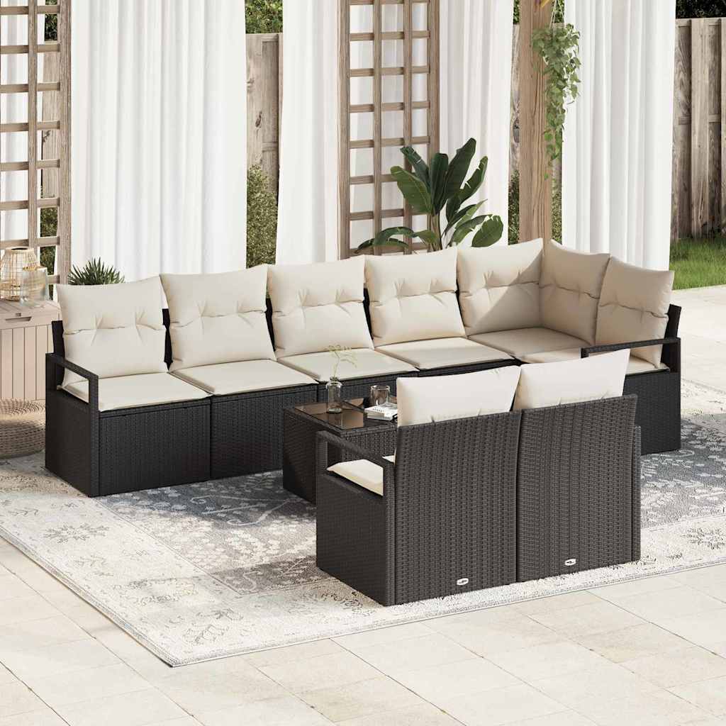 Sofa Sæt med pude 9 pcs Sort polyrattan
