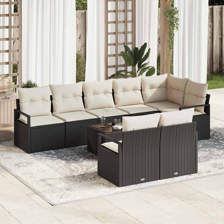 Sofa Sæt med pude 9 pcs Sort polyrattan