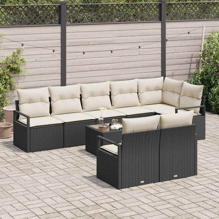 Sofa Sæt med pude 9 pcs Sort polyrattan